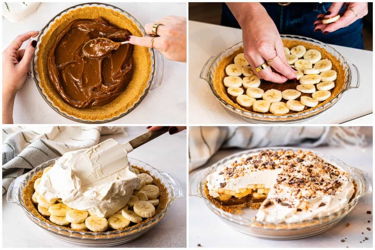 La tarte Banoffee est facile à préparer avec une croûte de biscuits Graham, dulce de leche et bananes.