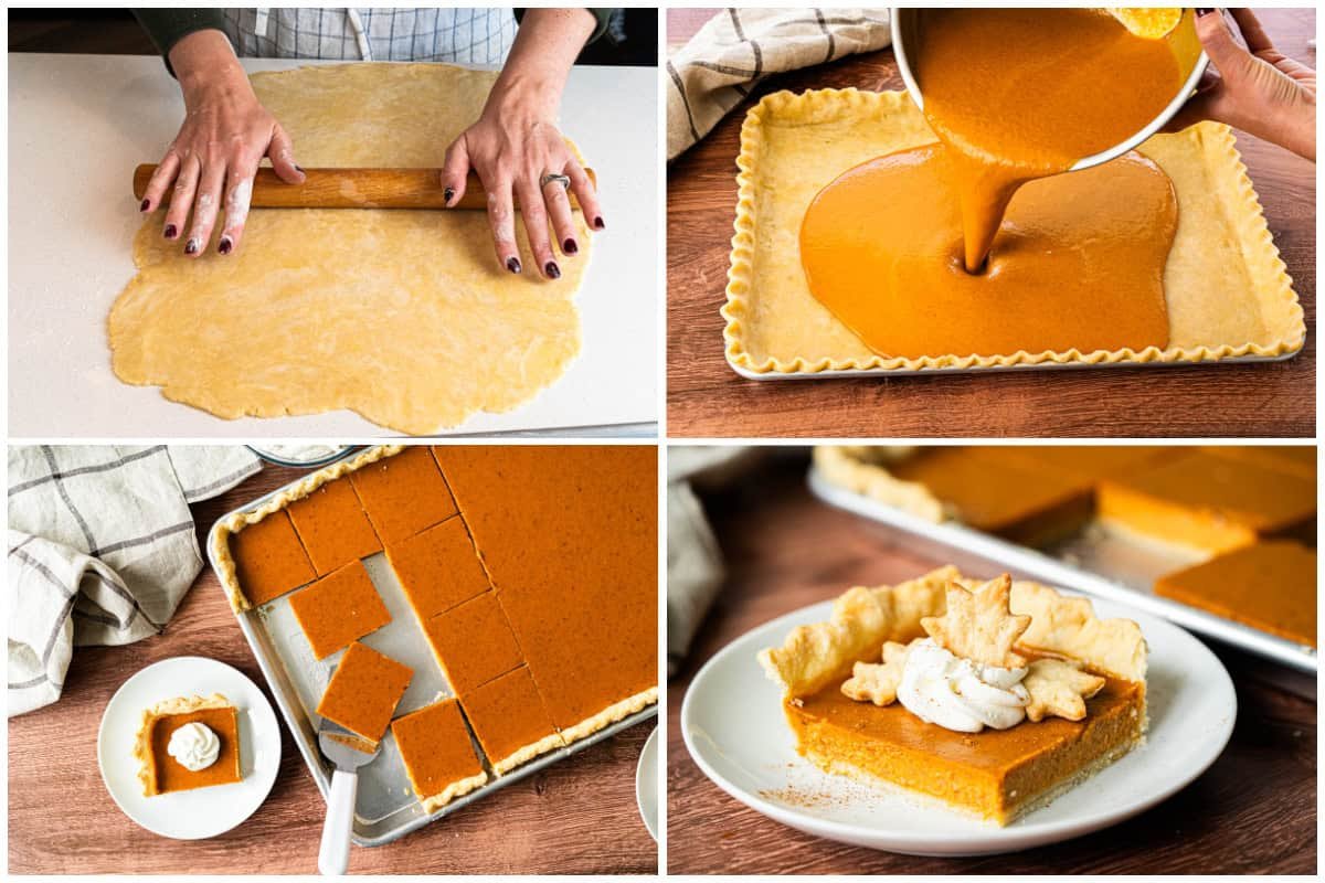 La meilleure tarte au potiron à la plaque a une croûte beurrée et feuilletée, une garniture parfaitement épicée et est garnie de crème fouettée. Elle peut nourrir toute la foule et cuit si rapidement !