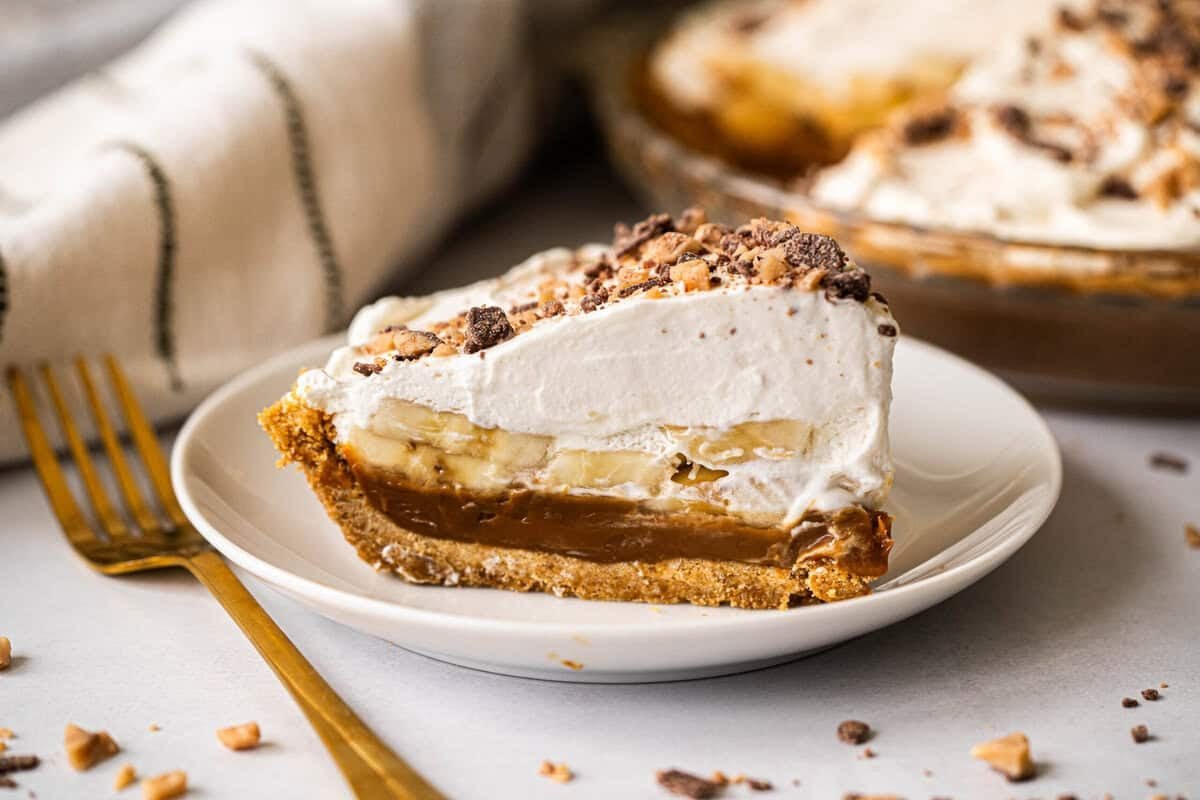 Banoffee pie is a creamy, no-bake dessert with banana and caramel that’s great for holiday tables.
