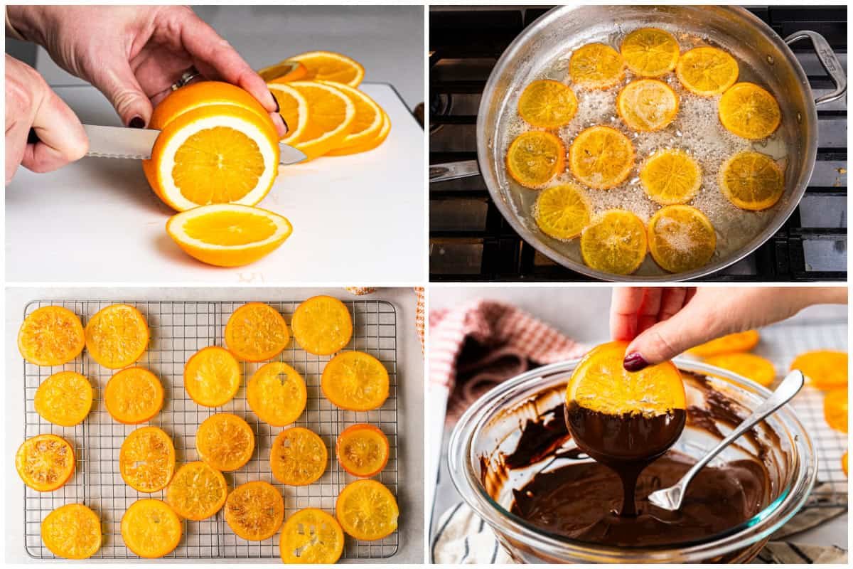 Apprenez à préparer des oranges confites en tranchant des oranges et en les mijotant dans de l'eau sucrée puis en les laissant sécher. C'est la friandise la plus facile et la moins chère, et peut-être même la plus addictive ! Trempez les tranches dans du chocolat noir si vous le souhaitez !