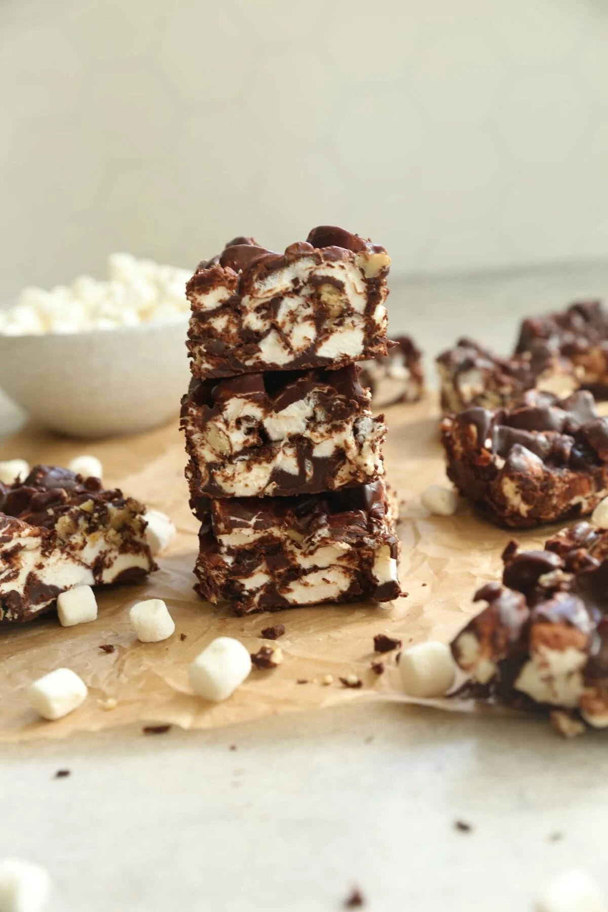 Rocky road is an easy, mix-in chocolate treat perfect for holiday snacking or gifting.