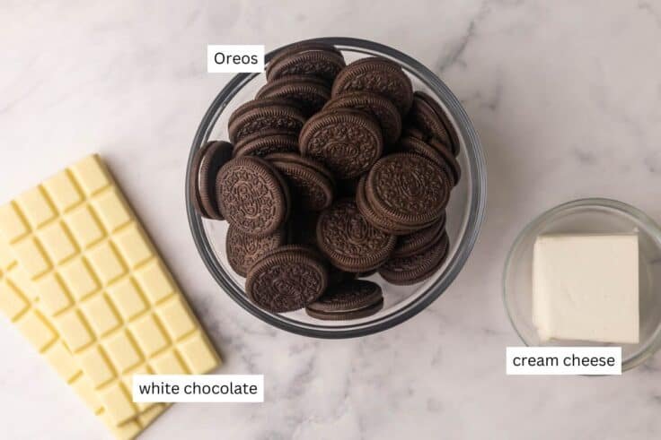 ingredients needed for oreo balls in bowls.
