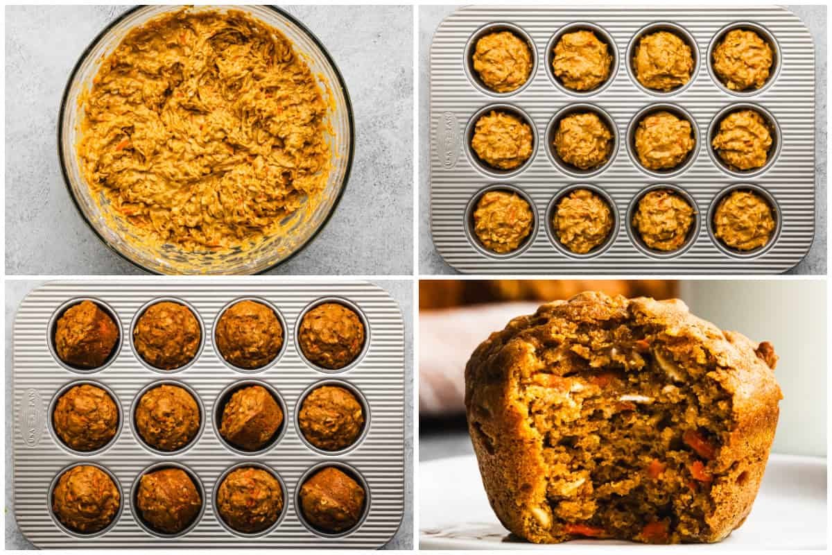 Ces Muffins au Gâteau de Carottes ont le goût du gâteau de carottes mais sous une forme de muffin plus saine, tellement facile à réaliser en moins de 30 minutes !