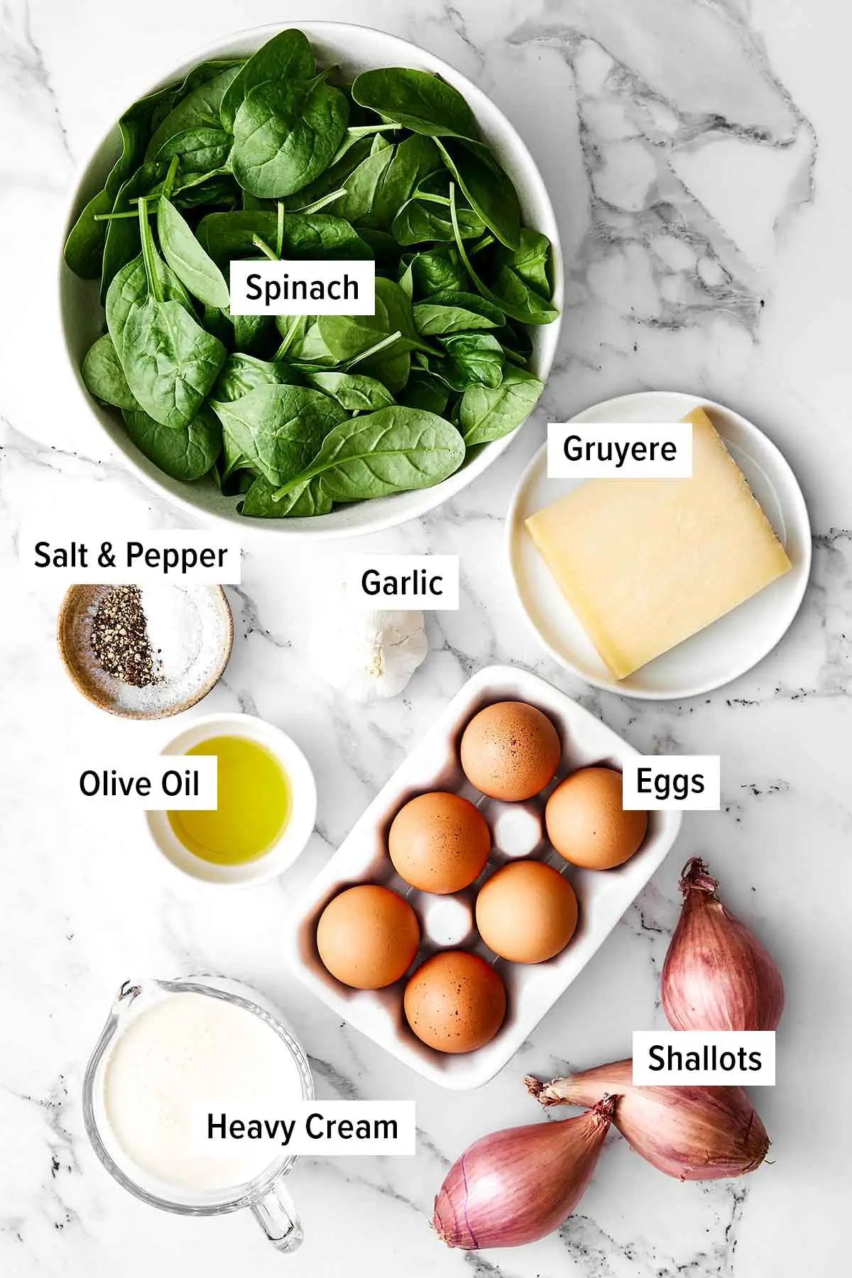 Ingrédients de la quiche sans croûte.