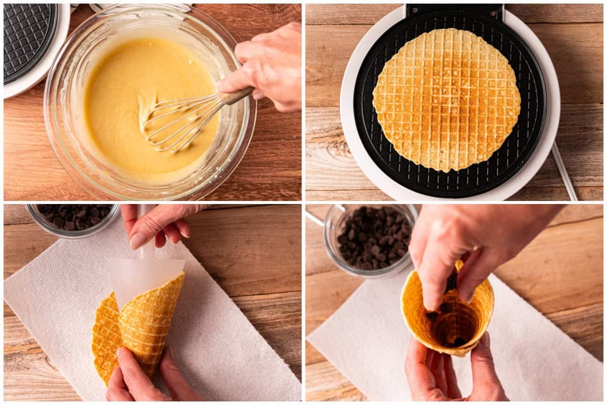 Apprenez à préparer des cornets de gaufre en moins de 30 minutes ! Nous préparons une pâte simple, cuisons-la dans un gaufrier à cornets, puis façonnons-la pendant qu'elle est chaude et la laissons refroidir.