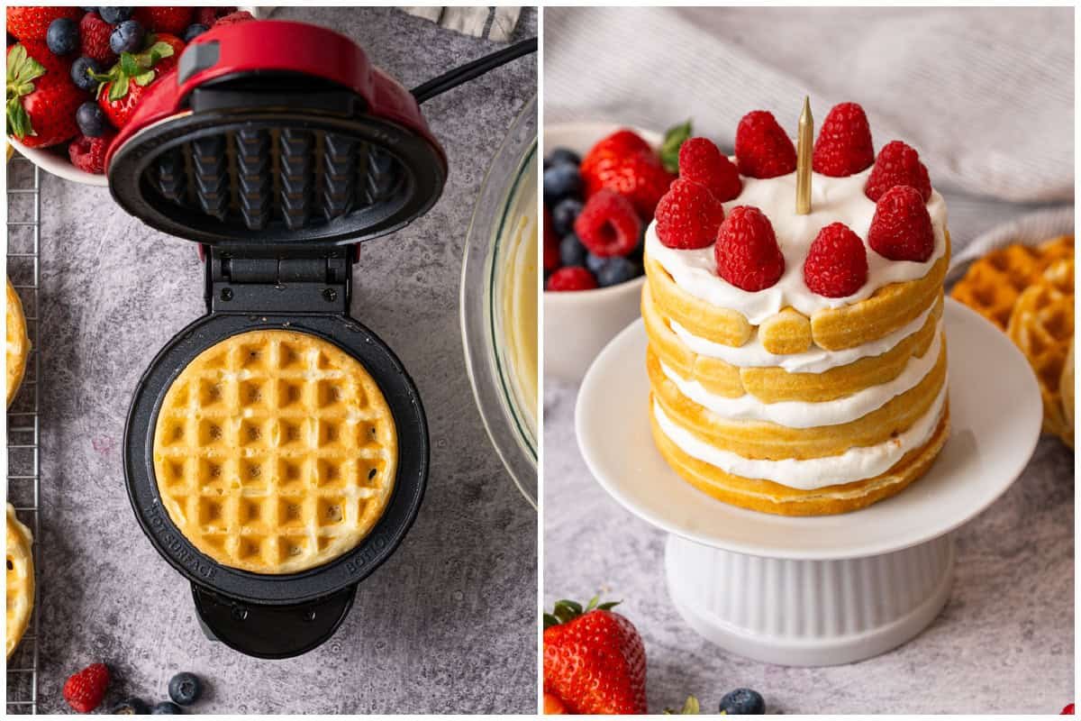 Découvrez comment préparer la recette de gâteau de gaufres la plus facile en confectionnant des mini gaufres que vous empilez avec de la crème fouettée sucrée au milieu. C'est un petit-déjeuner facile que tout le monde va adorer !