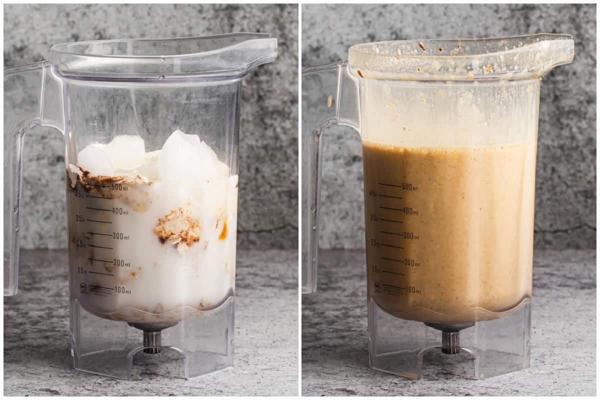 Apprenez à préparer un shake protéiné au potiron qui ne ressemble pas du tout à un aliment diététique ! Je le mange régulièrement au petit déjeuner ou en dessert. Il suffit d'ajouter tout dans le mixeur et de mixer jusqu'à ce que ce soit lisse.