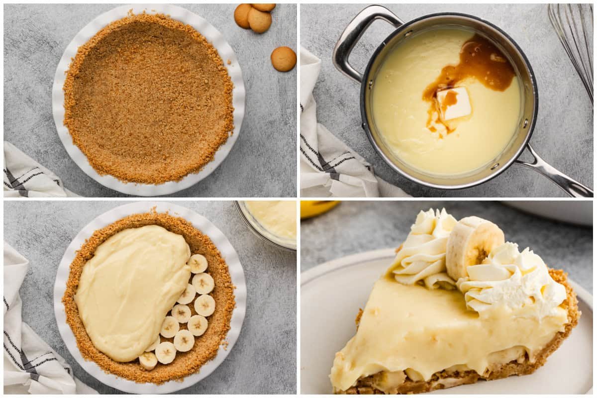 La meilleure recette de Pai à la crème de banane a un pudding maison superposé de bananes fraîches et surmonté de crème fouettée, le tout dans une croûte de biscuits Nilla. C'est léger, crémeux, et le gâteau préféré de tout le monde !