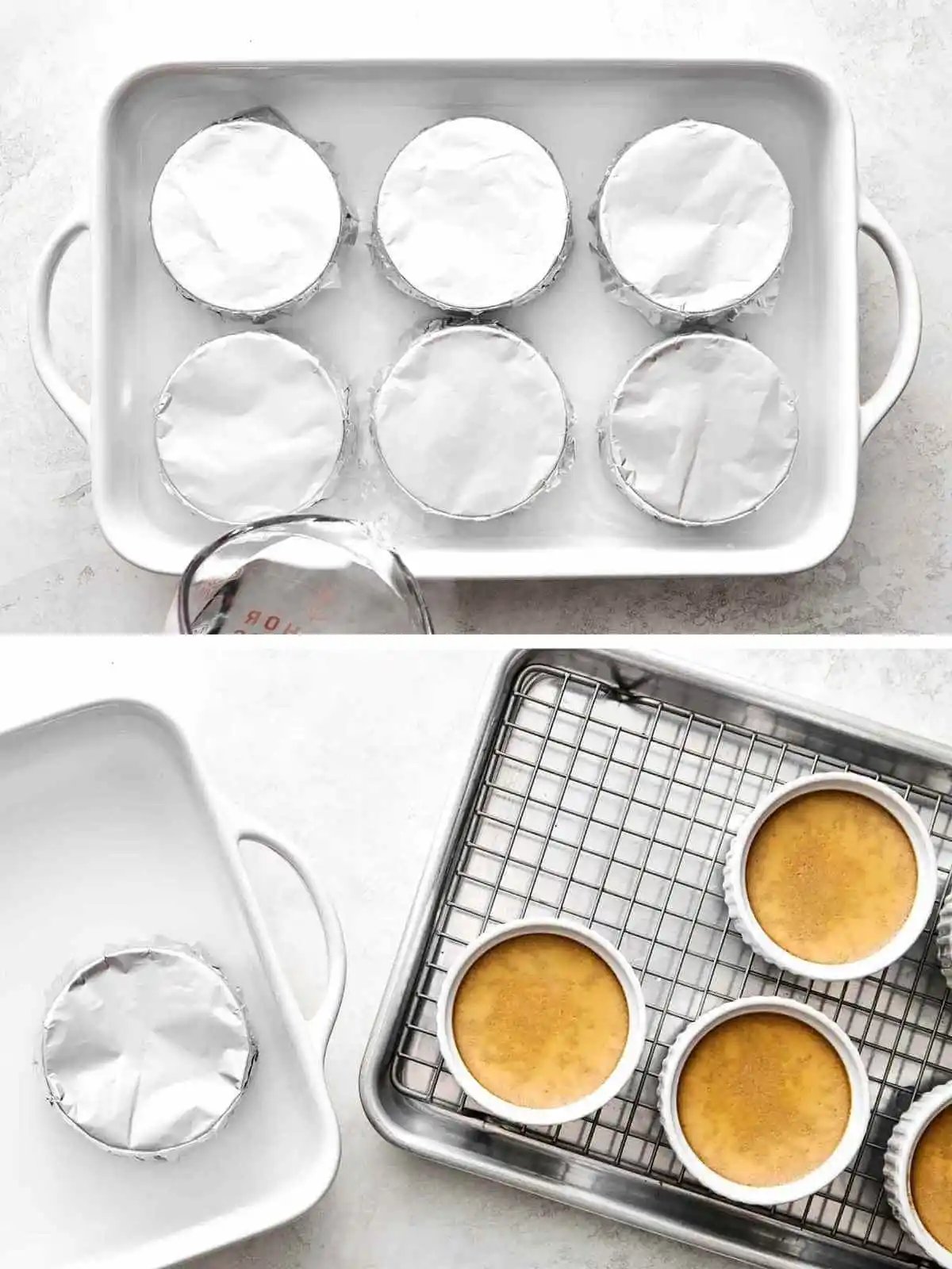 Cuisson du flan dans les ramequins.